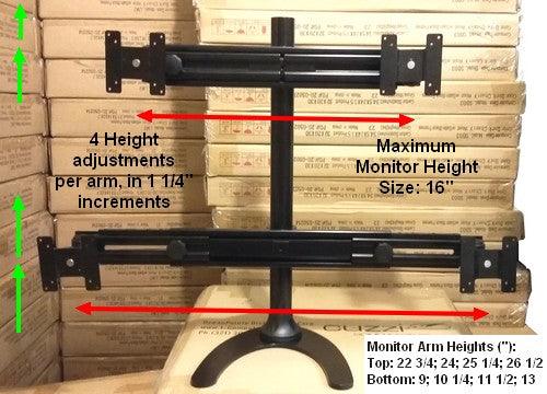 Adjustable quad monitor stand: monitor arms can be height adjusted