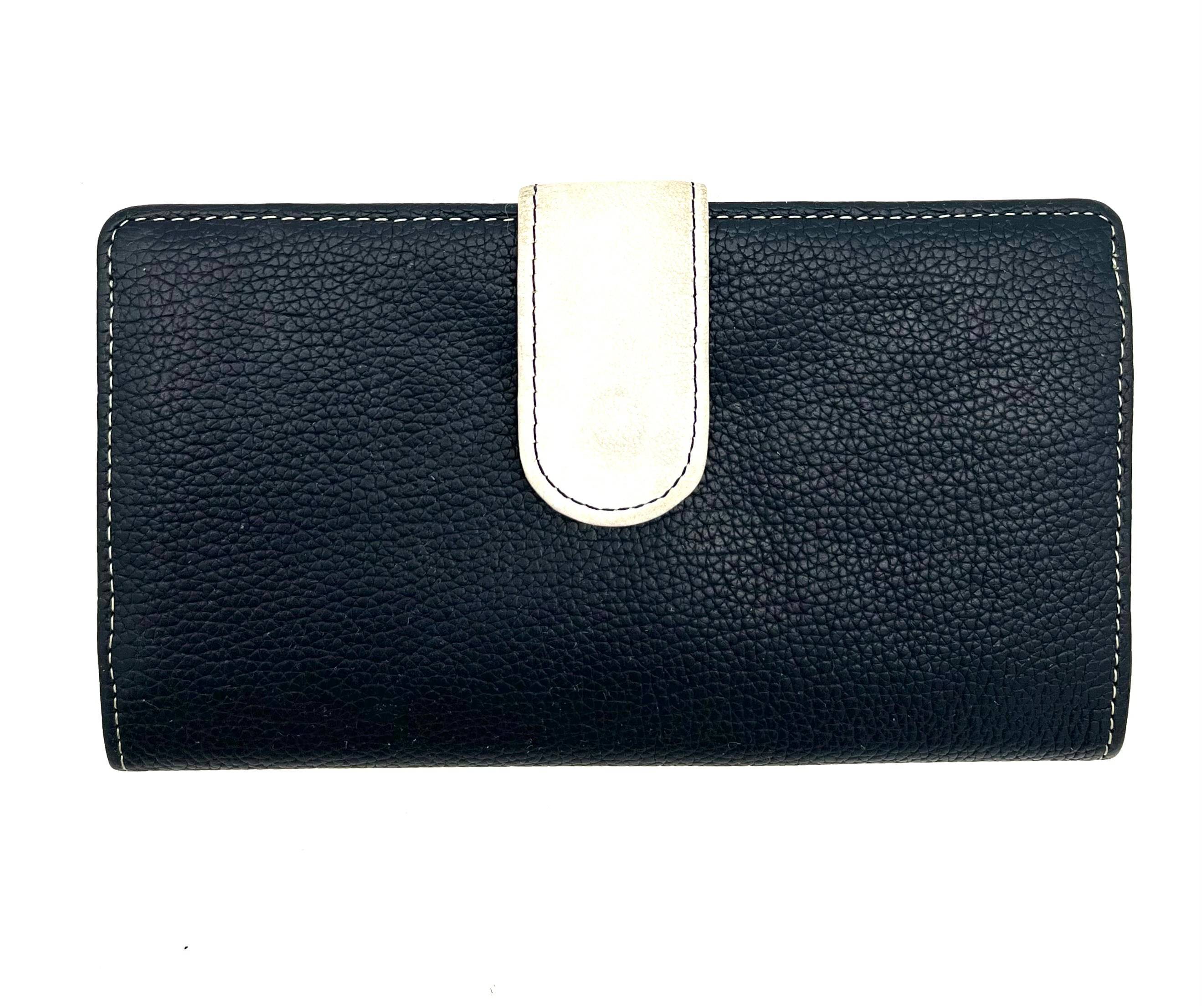 Blue And Beige Leather Wallet Snap Closure 17 Card Slots 5 Other - Used