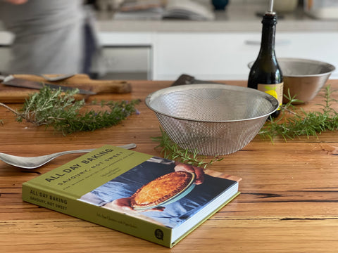 sori yanagi bowl and strainer with Michael James' all day baking book