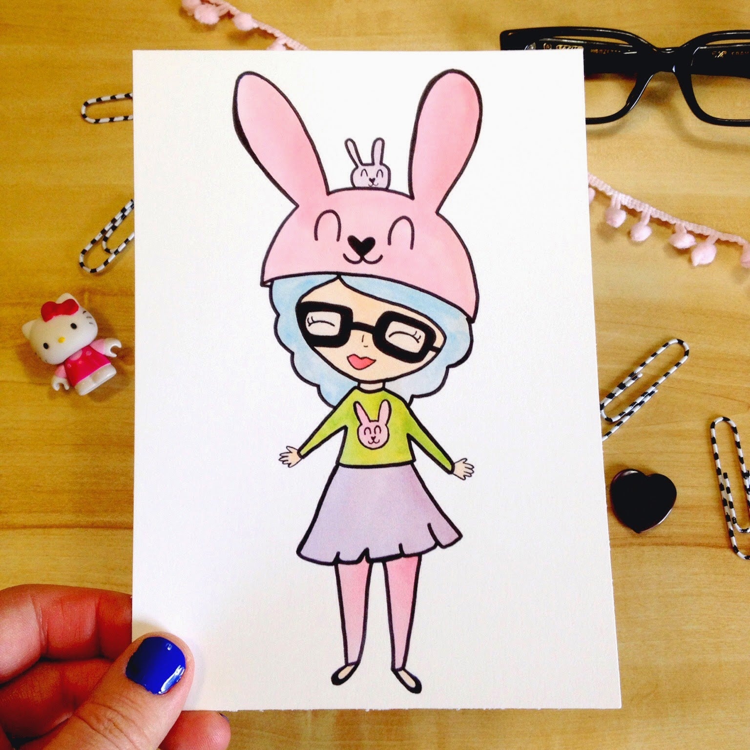 Scrawny Girl Bunny Lover Print