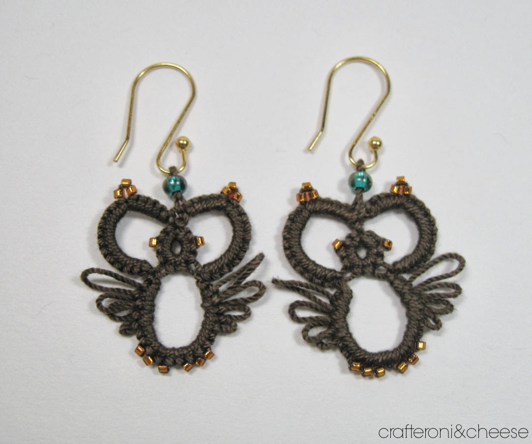 Crafteroni and Cheese Tatted Lace Owl Earrings