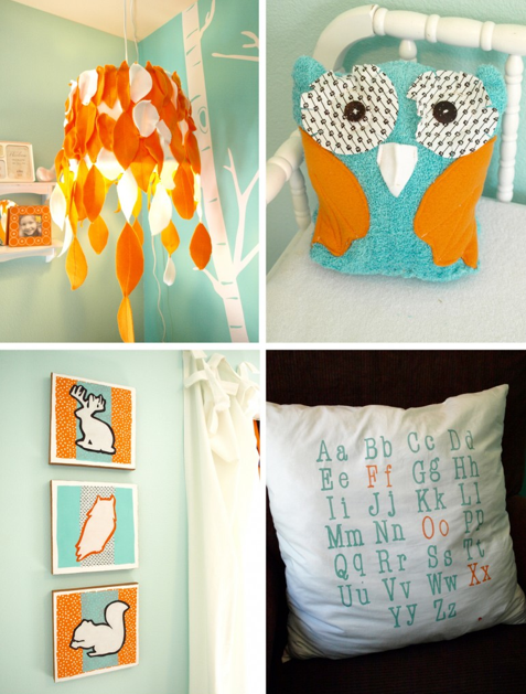 Aqua and Orange Nursery Decor