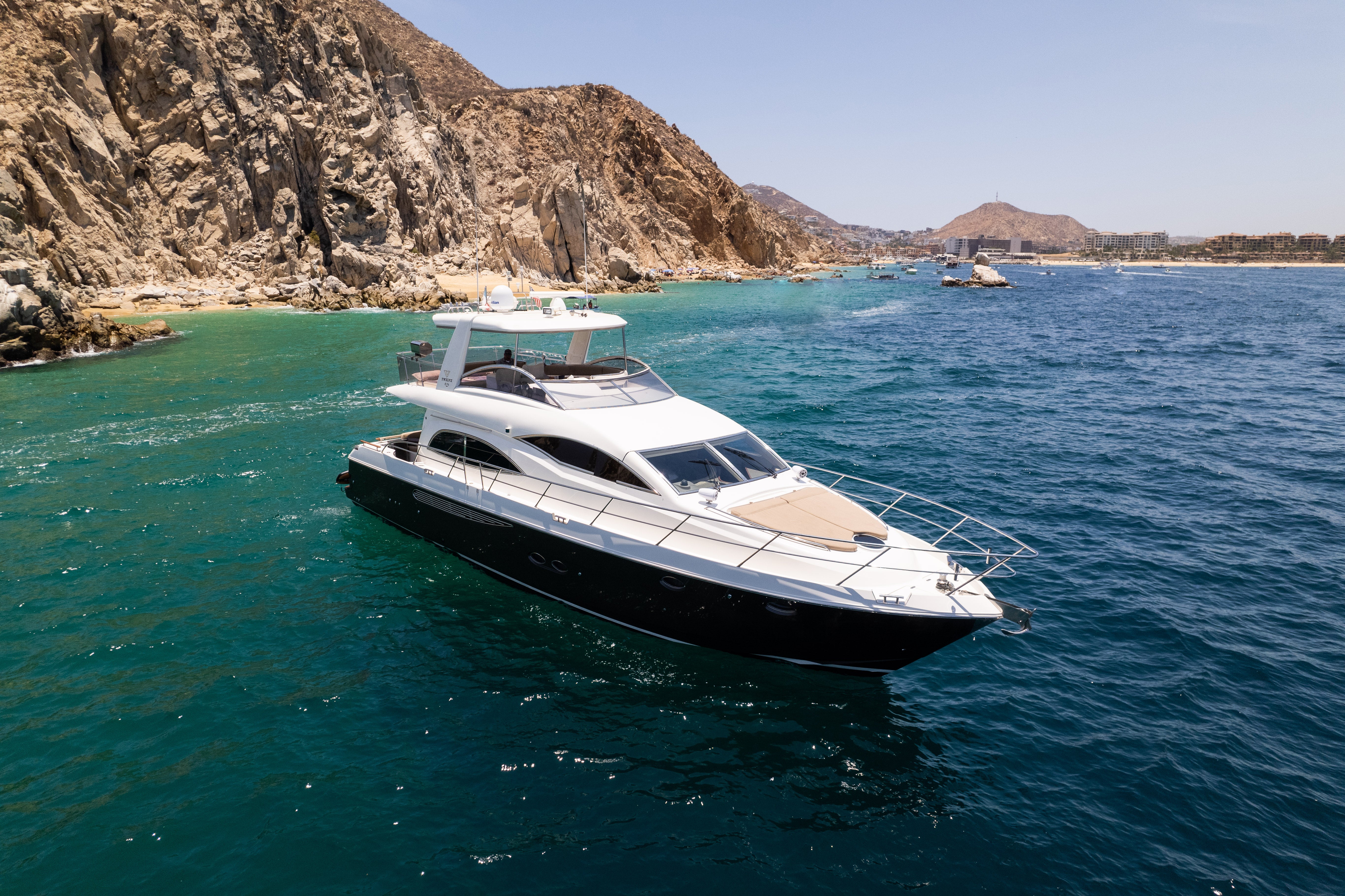 Our beautiful 63' Seavana Private Yacht floating in the Baja California Sur, Mexico | Best Cabo Yachts