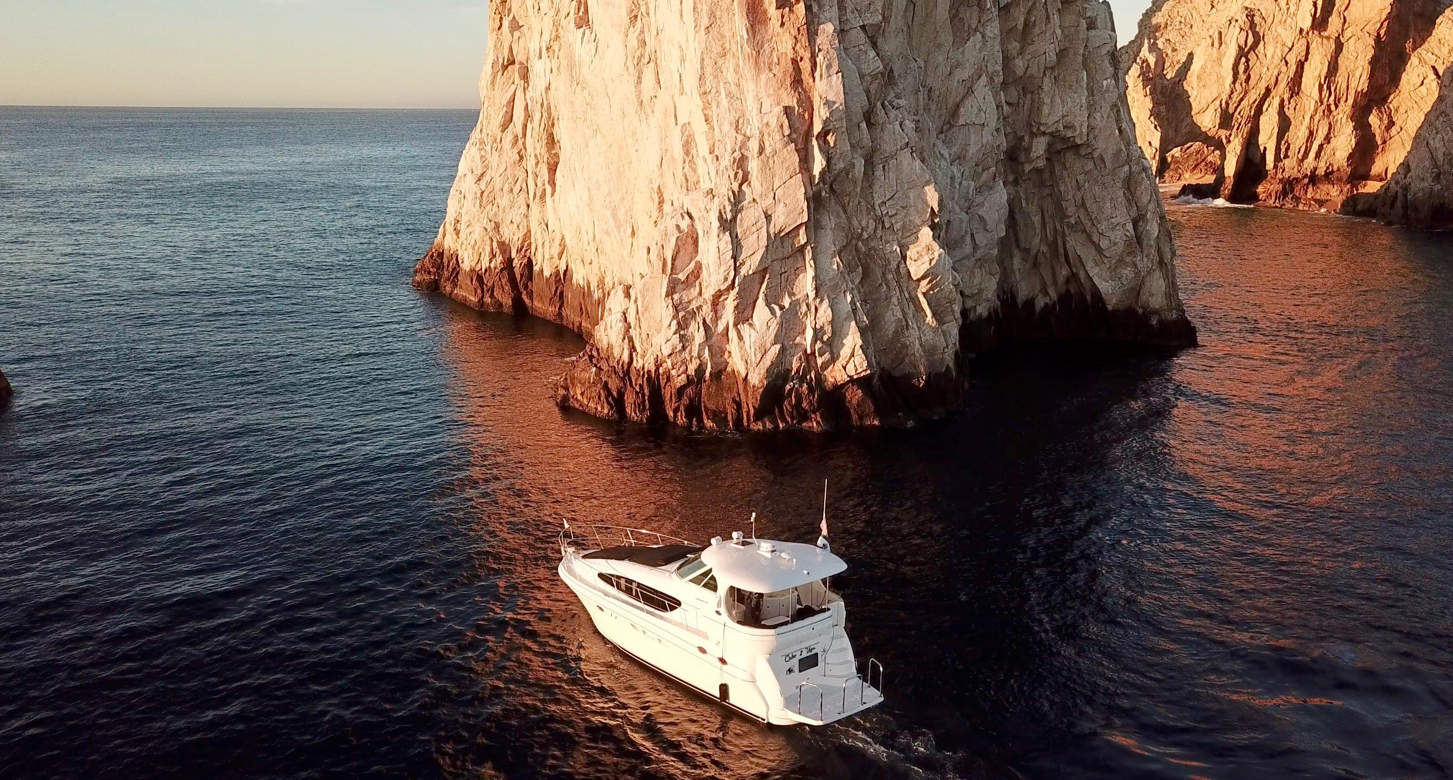 Our luxury 45' SeaRay exploring El Arco in Cabo San Lucas, Mexico with a smaller group on a private yacht charter