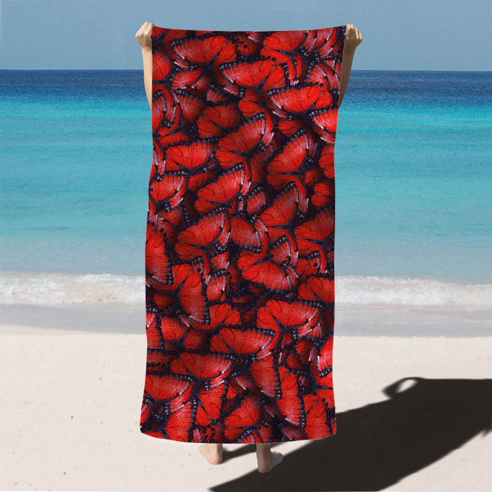 Zaghira - Red Butterflies Beach Towel, Towel Gift For Camping, Sports, Beach, Backpacking, Yoga, Gym, Travel Beach Towels for Women Men Girls