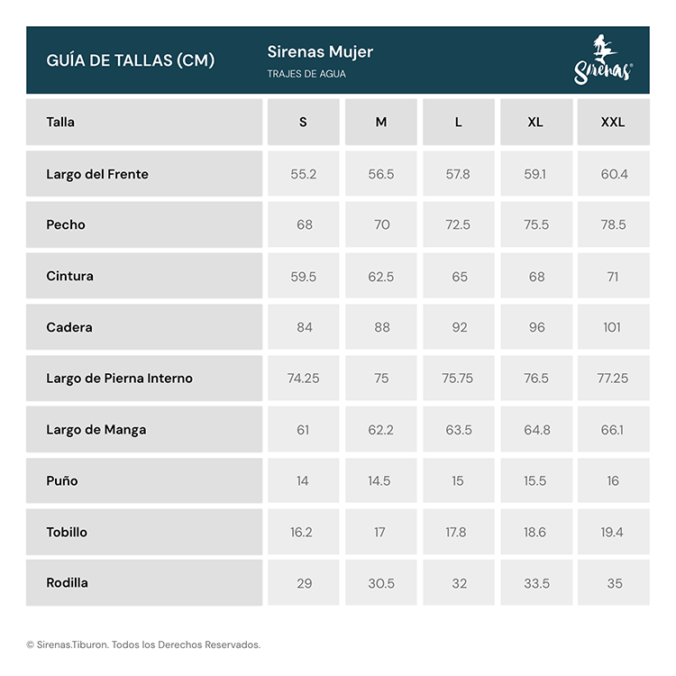 Guía de tallas Sirenas Mujer