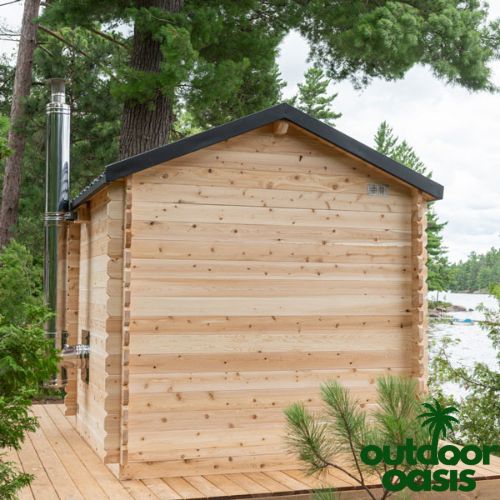 Dundalk "Georgian" Leisurecraft Cabin Sauna with Porch Outside Backside View