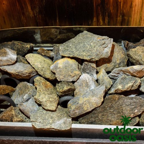 Closeup View of Sauna Stones on top of Virta Pro Heater