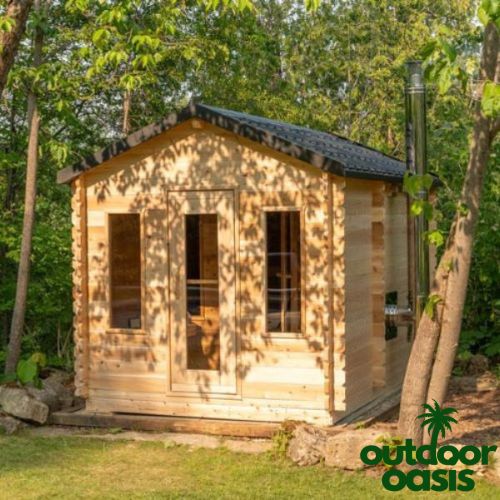 Dundalk Leisurecraft "Georgian" Cabin Sauna with Changeroom Exterior right side view in forest