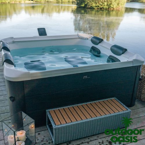 MSpa Oslo Hot Tub Top Down View on Pier by Lake