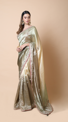 Zoya Gold Dupion Silk Saree with Intricate Border