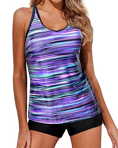 2 Piece Tankini Swimsuits for Women Athletic Tank Top with Boy Shorts ...