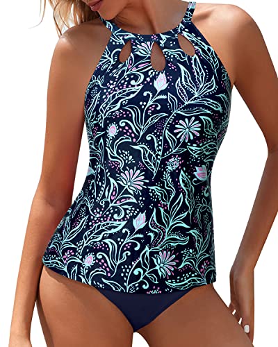  Blouson Tankini Swimsuits For Women Loose Fit Two Piece  Bathing Suits Color Block 02 XL