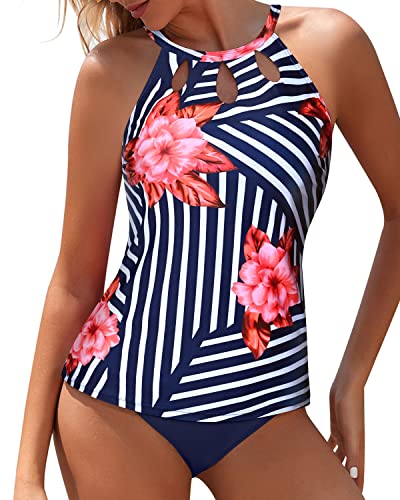  Two Piece Blouson Tankini Swimsuits For Women Modest Bathing  Suits Loose Fit Swimwear Blue Floral S