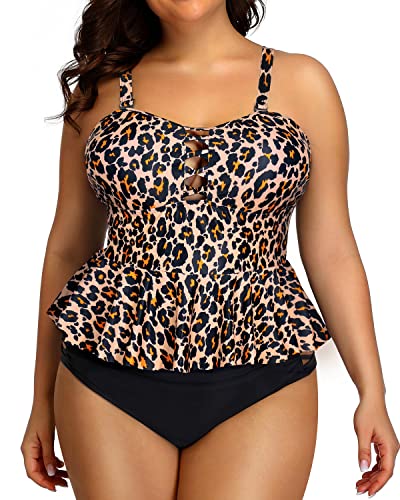 Peplum Tankini Tops Built-In Padded Bra For Women Plus Size