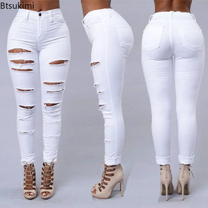 Women's Stretch Skinny Ripped Hole Washed Denim Jeans - Trend Style Clothing