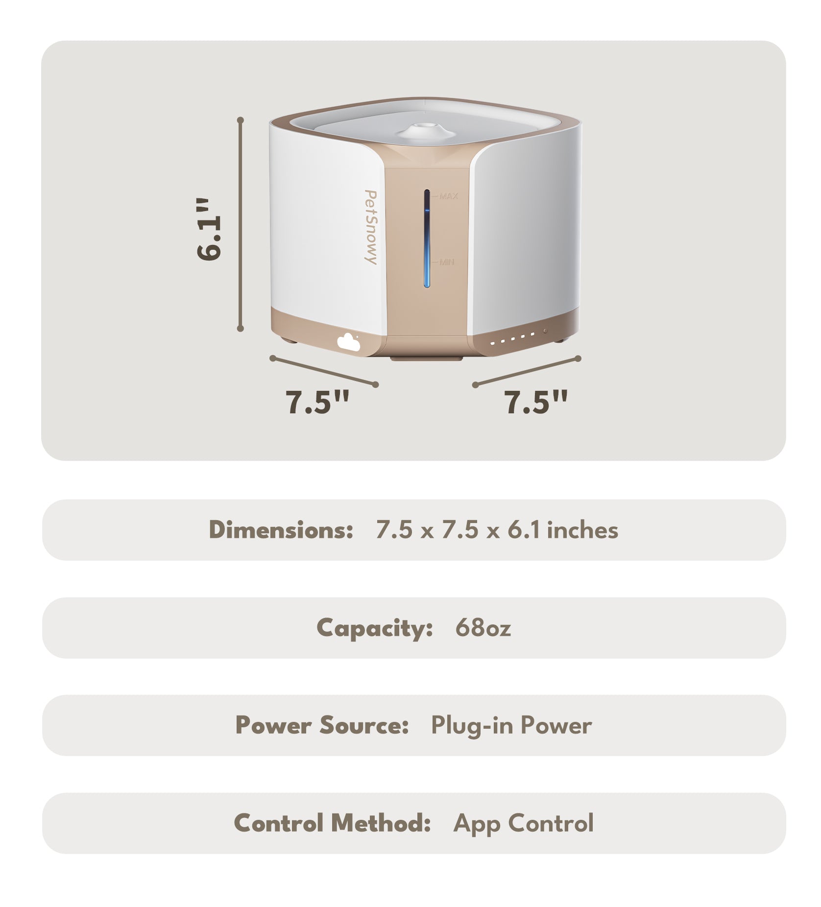 PetSnowy Snow+ 68oz Capacity Pet Water Fountain | APP Control | Power Source Plug-in Power 8