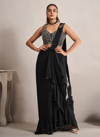 bridesmaids lehenga - black saree - reception outfit