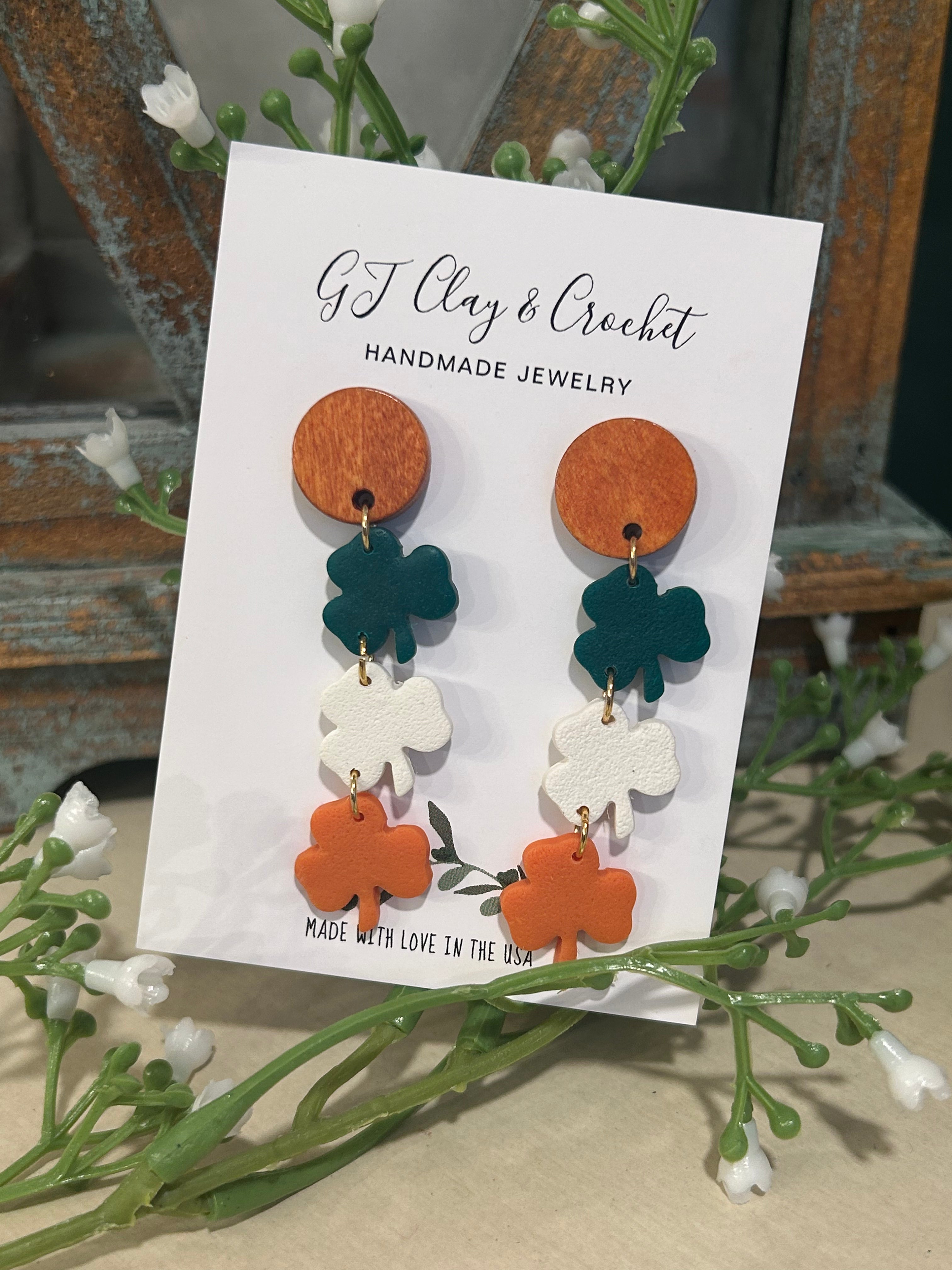 Irish Flag Shamrock Dangles