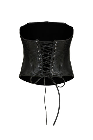 Sultry Captivation Black Vegan Leather Lace-Up Corset Top