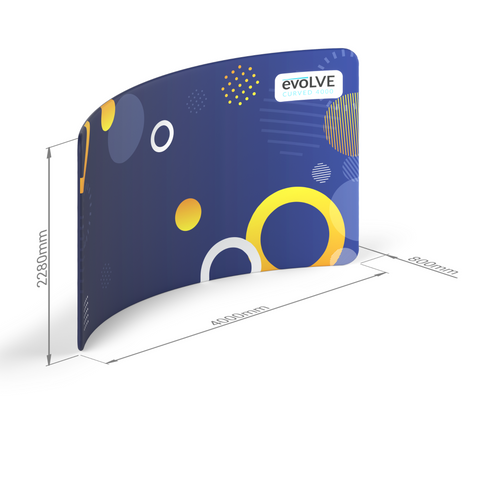 Evolve Curved Fabric Pop Up - 4m - Frame & Graphics Only - with dimensions