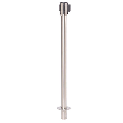QueuePro Floor-Removable Retractable Belt Barrier - Polished Stainless Steel Image 1