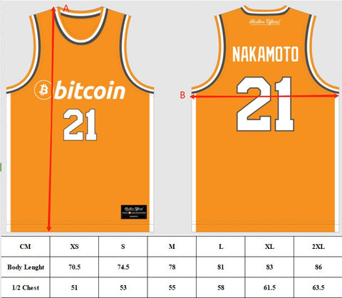 Hodlers Official Team Bitcoin Basketball Jerseys Size Chart