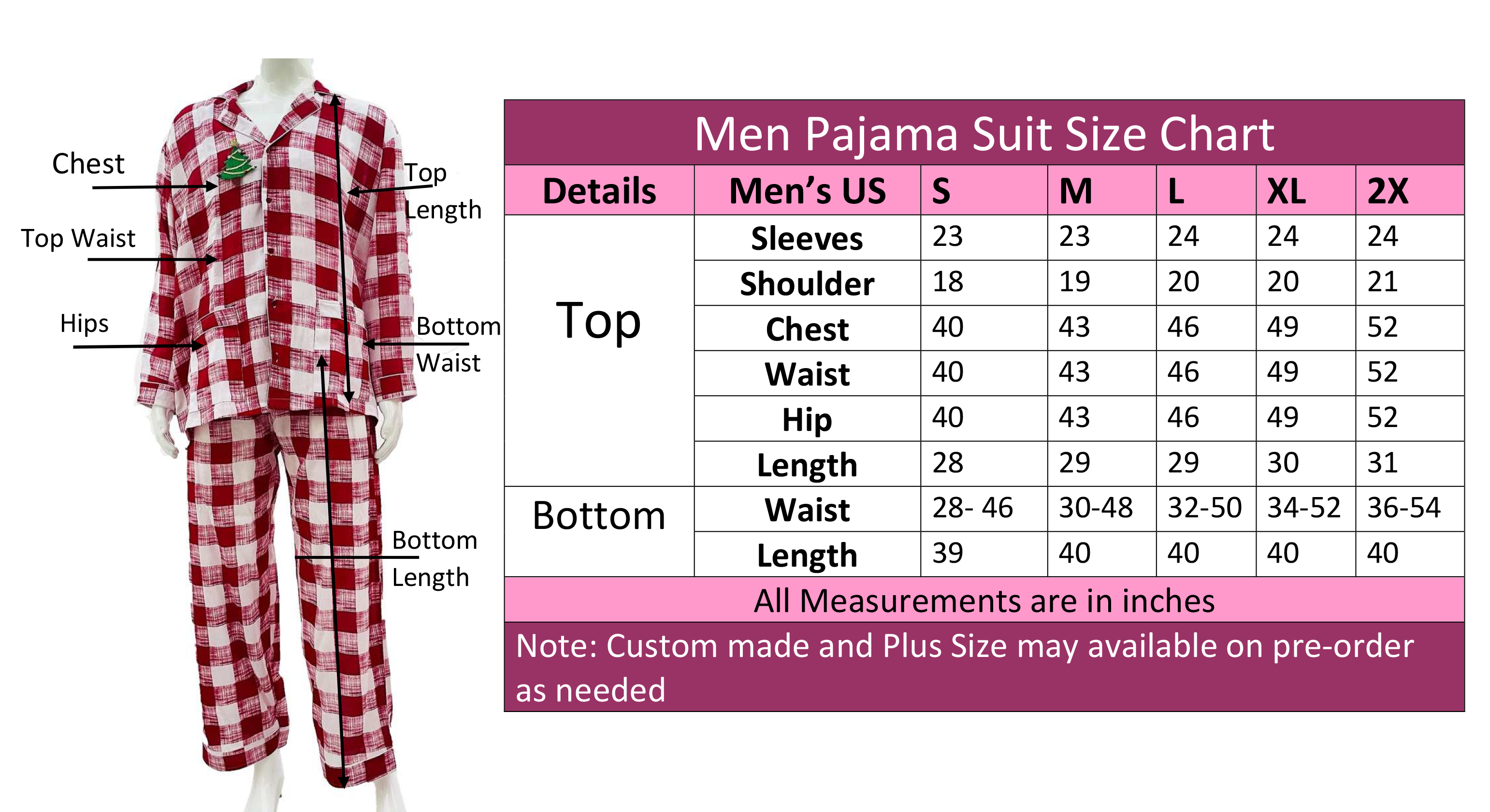 Darpaha Men Pajama Size Chart