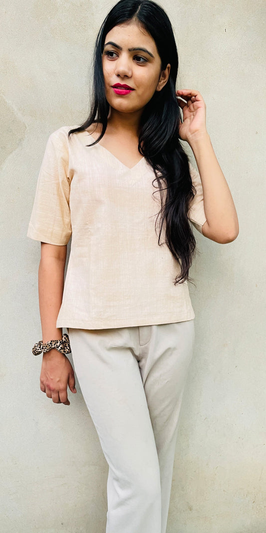 Summer Crop top Teal color made of Linen Khadi Fabric – CNP