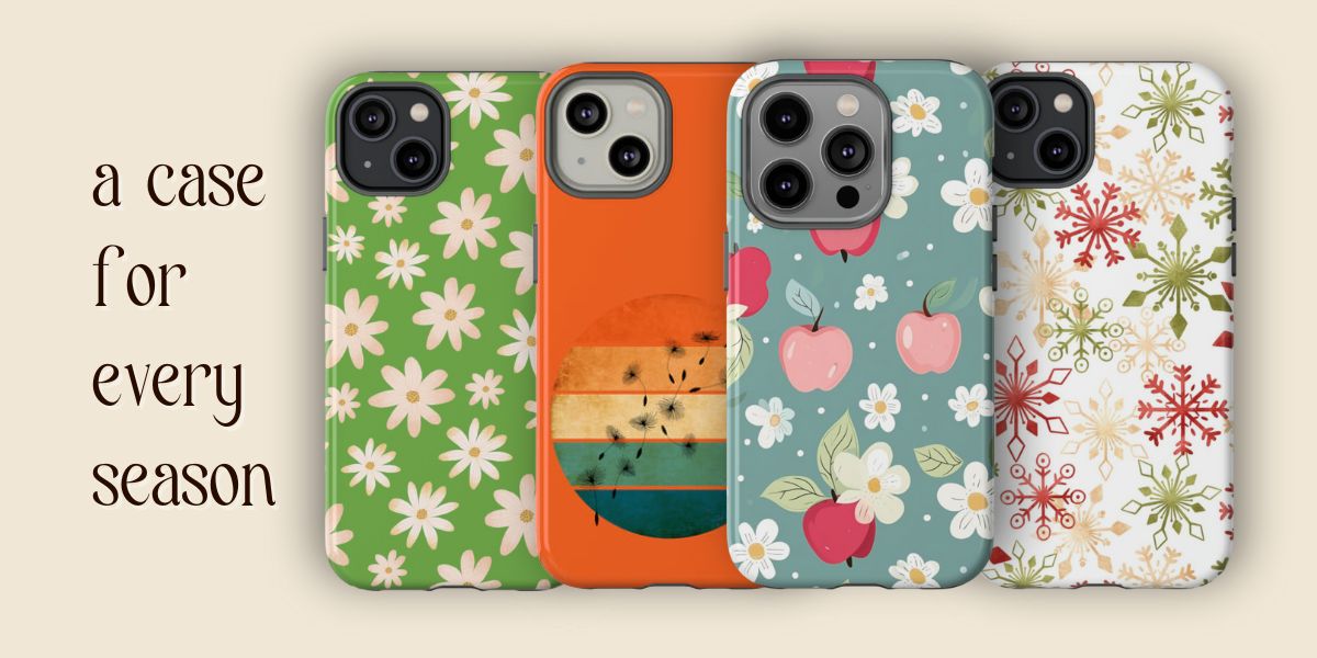 Seasonal Phone Cases in spring, summer, winter, and autumn designs