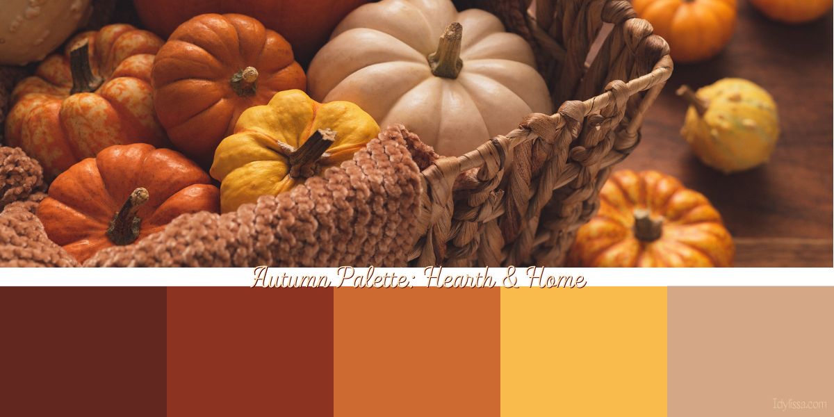 various autumn gourds in a basket to make a palette of nature's autumn colors