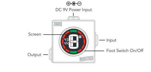 The Nano Tuner by Rock Stock, renowned as the smallest guitar tuner ever. Despite its compact size, it offers a bright, easy-to-read display, making it an indispensable tool for musicians seeking precise tuning even on a dimly lit stage or studio. Manual and instructions of use