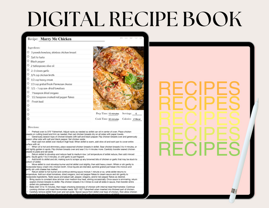 Digital Recipe Book for Goodnotes, Notability, Digital iPad Recipe