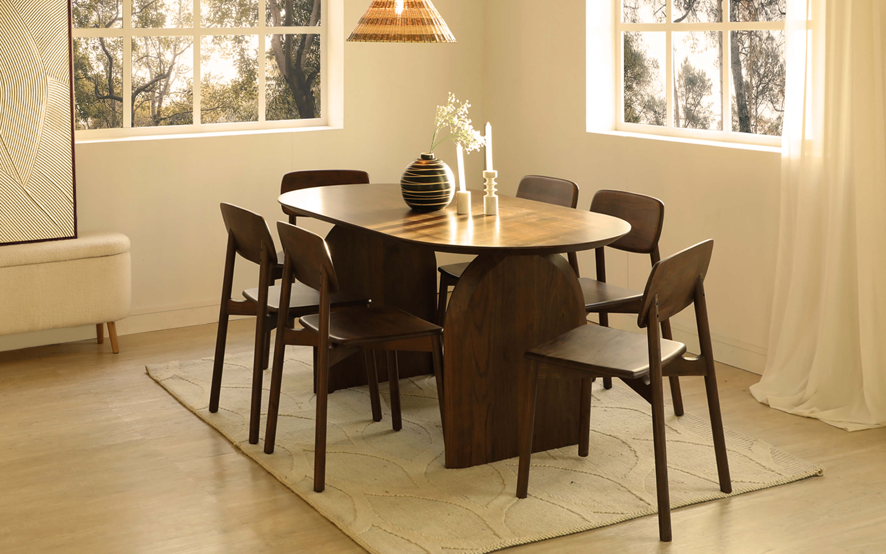 Emiko solid wooden Dining Table With 6 Chairs new design