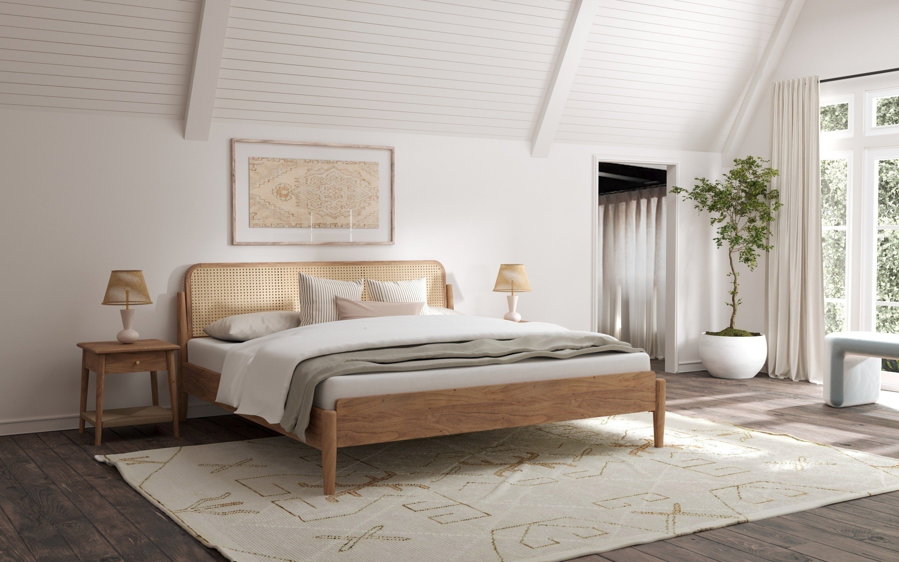 Cozy luxury bedroom with rustic wood elements