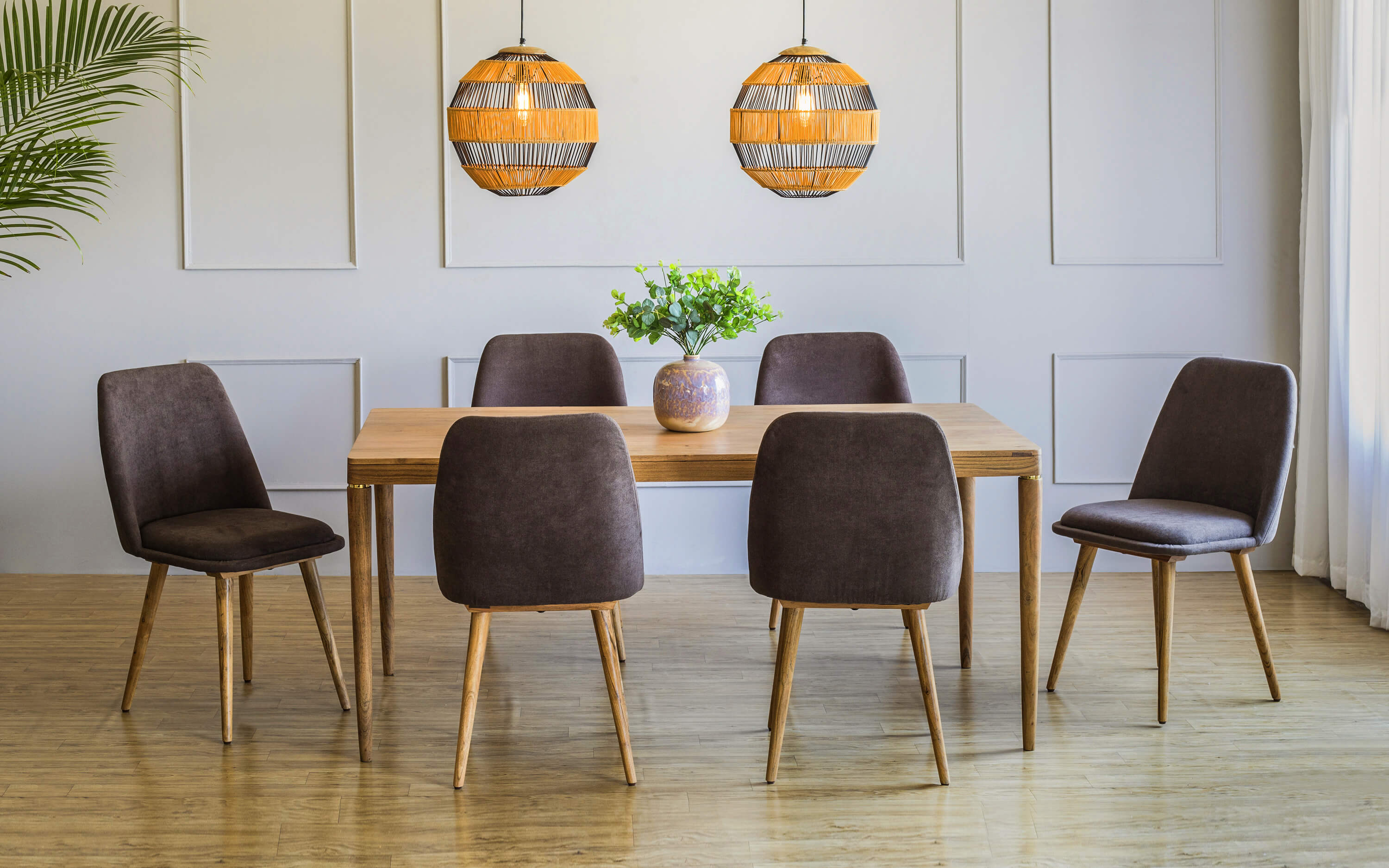 Buta Dining Table With 6 Chairs Brown -Hanging Lights: Illuminating Elegance