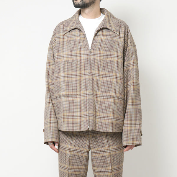 WOOL SERGE CHECK ZIP-UP BLOUSON