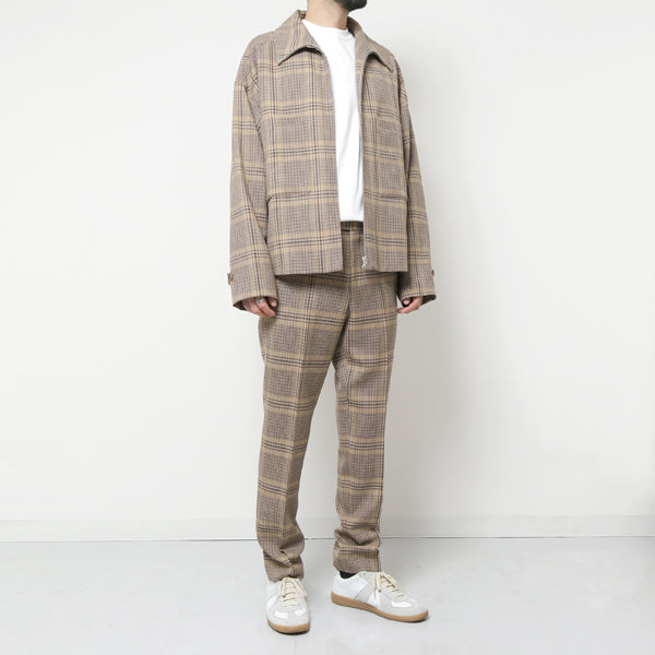 WOOL SERGE CHECK NARROW SLACKS