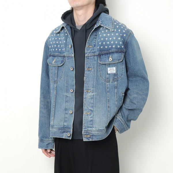 Cross Embroidery Vintage Denim Jacket