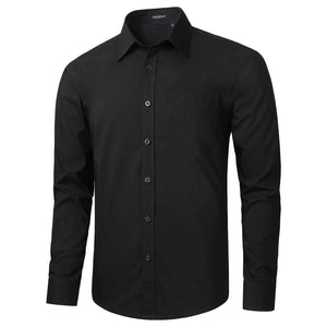 HISDERN Mens Business Dress Shirts Long Sleeve Casual Button Down Shirt Formal Inner Collar Contrast Shirt for Men Wedding All Black X-Large - SwiftCart