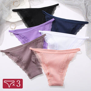 FINETOO 3Pcs/Set Sexy Lace Cotton Briefs Women Solid Comfortable Panties Female Soft Underwear Breathable Intimates Lingerie - SwiftCart