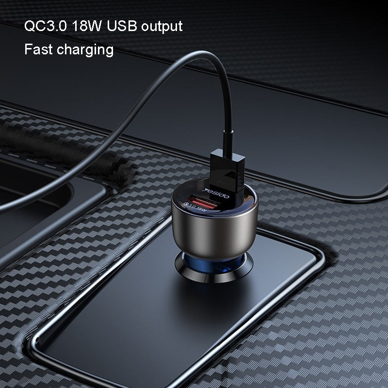 Yesido Y51 36W Dual-channel Fast Charging Zinc Alloy QC3.0 Car Charger(Black) - B9