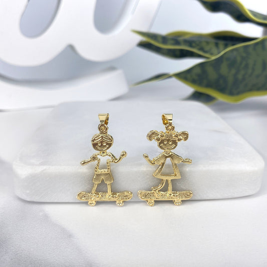 18K Gold Filled Boy or Girl Charms Pendant with Cubic Zirconia, Moving Head, for Wholesale and Jewelry Supplies, Family Jewelry for Mother Boy