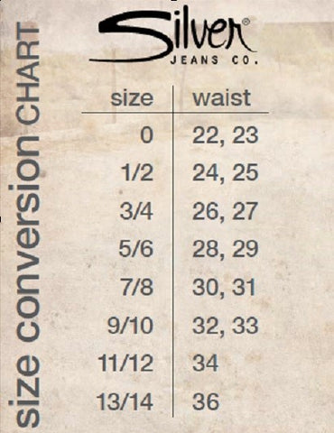 Silver Suki Jeans Size Chart