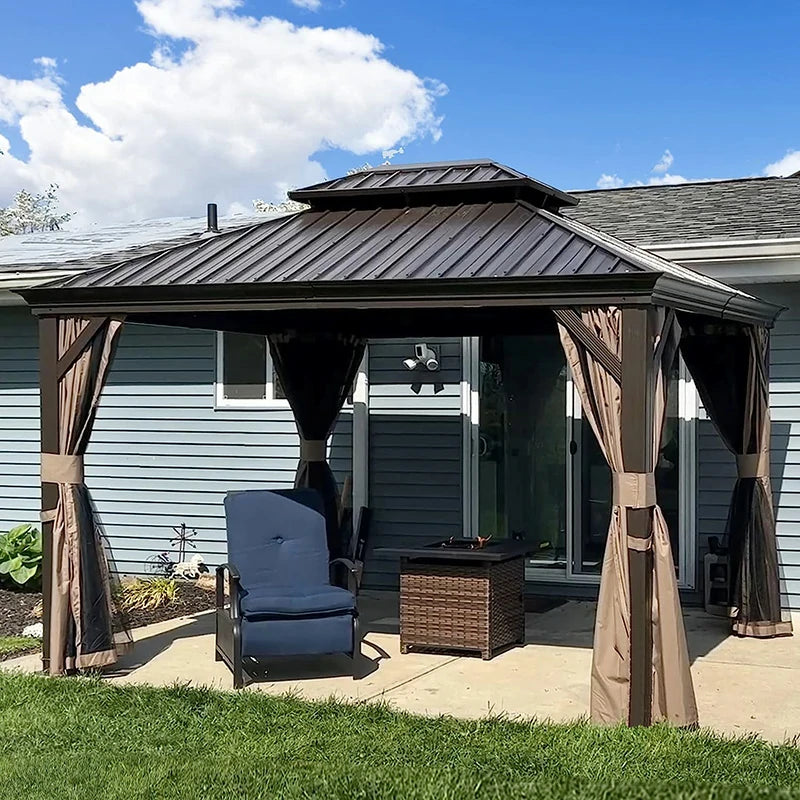 Hardtop Gazebo Brown with Drainage Gutters - Domi Outdoor Living CA product image