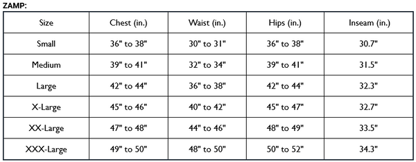 Zamp Suit Sizing Guide