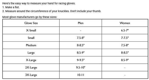 Glove sizing chart