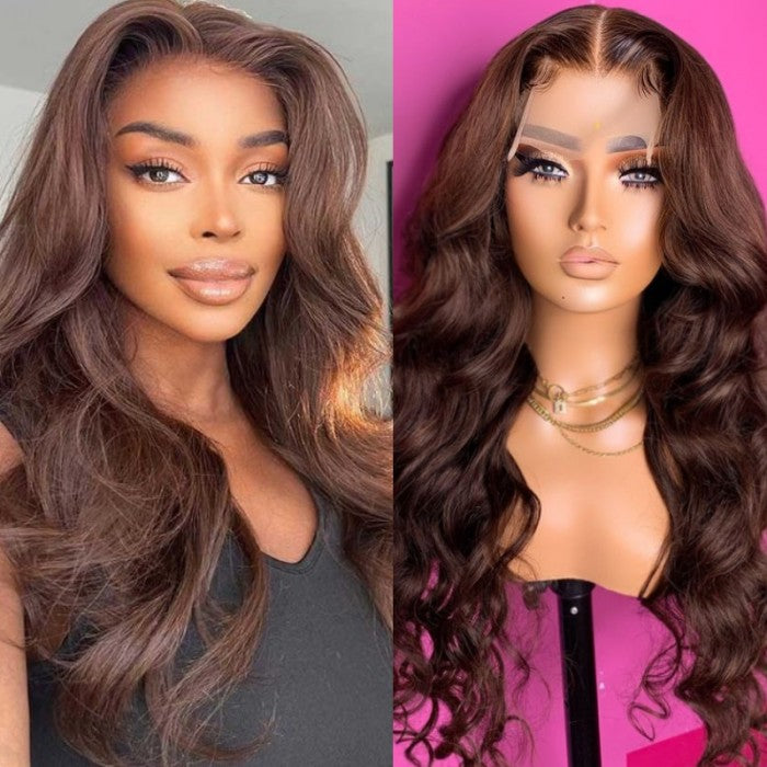 Chocolate Brown #4 Body Wave 13x4 Lace Wig Frontal Wig For Women-Zlike