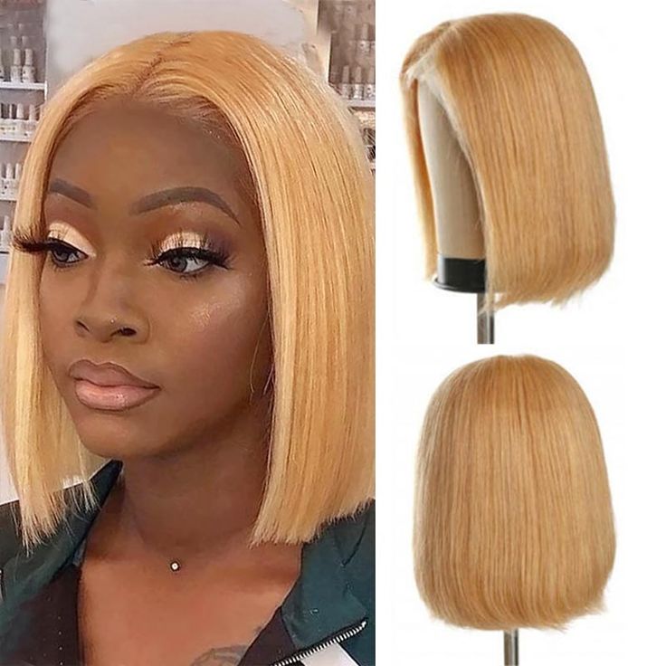 Zlike Short Ombre Honey #27 Blonde Bob Wig With Baby Hair Honey Brown Straight Human Hair Wigs - zlikehair product image