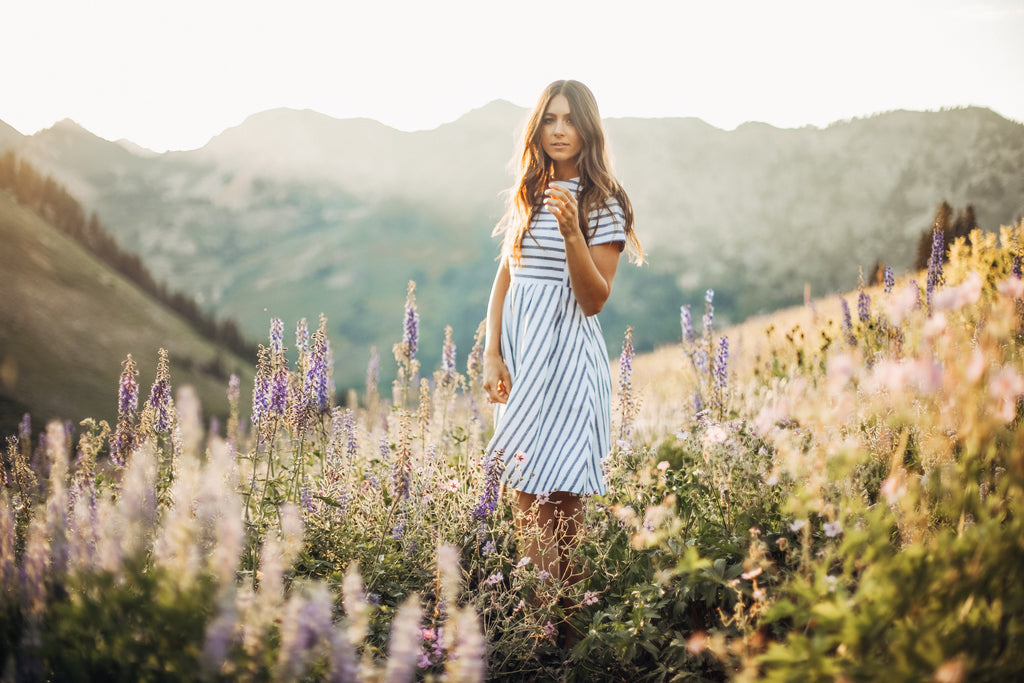 The festival dress, a striped modest dress from Piper & Scoot